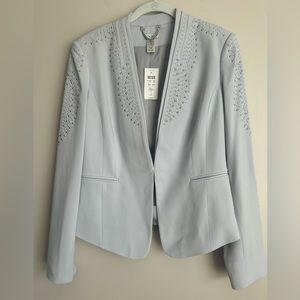 New Cache Grey Embellished Studded Blazer Jacket Womens NWT $188 Sz 10